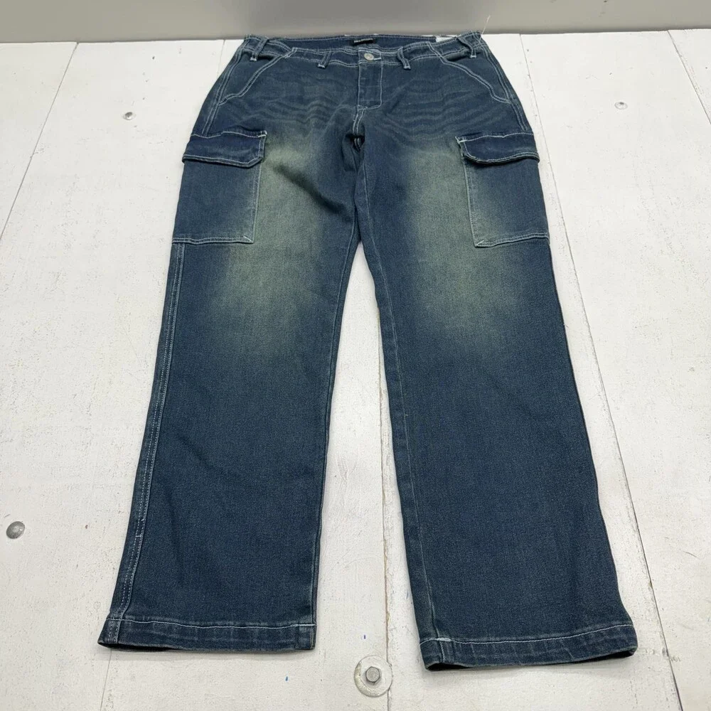 True Religion Jeans Mens 33x31 Blue Relaxed Straight Cargo Stretch Denim